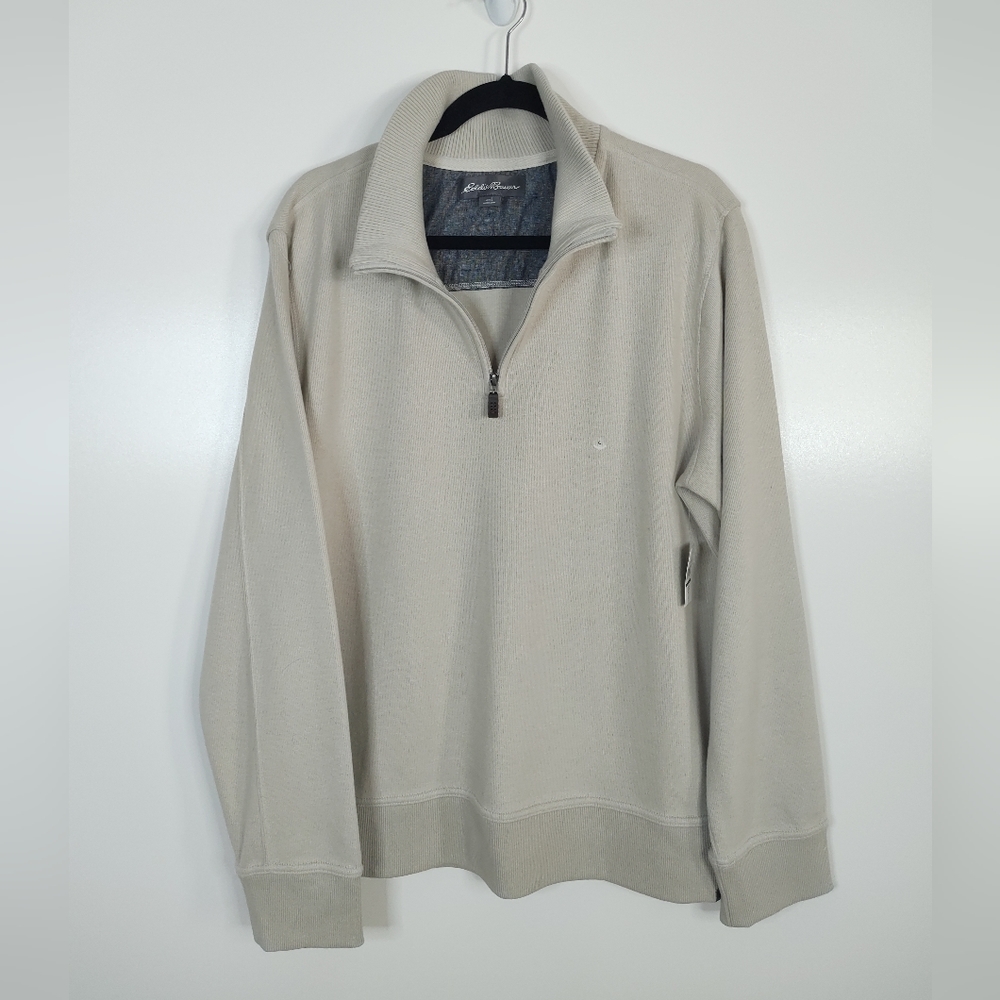 Eddie Bauer pumice quarter zip knit long sleeve popover sweater shirt